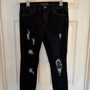 MIA & MOSS CLASSIC 5 POCKET STYLE DARK WASH DISTRESSED SINNY LEG JEANS SZE 9